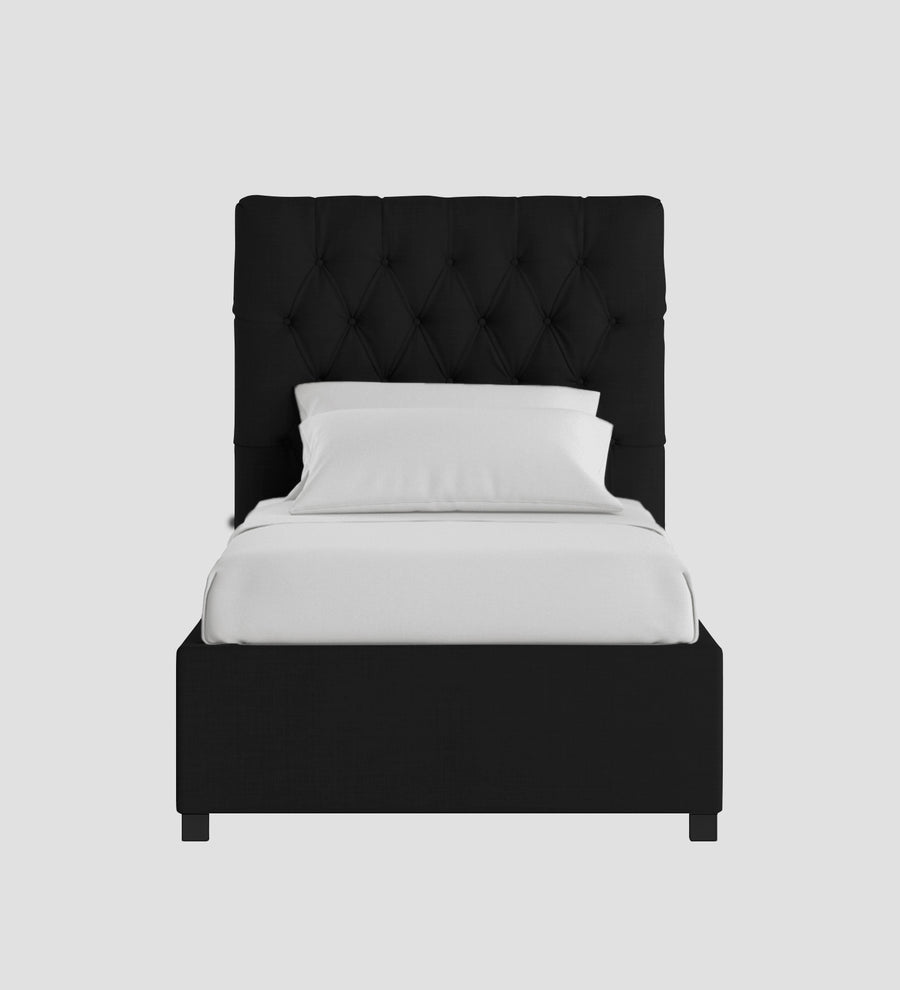 Isko Fabric Upholstered Single Size Bed In Zed Black Colour With Box Storage - Febonic Living