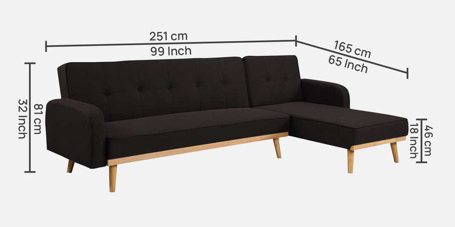 Zuno Fabric Rhs Convertible Sofa Cum Bed In Cara Brown Colour - Febonic Living