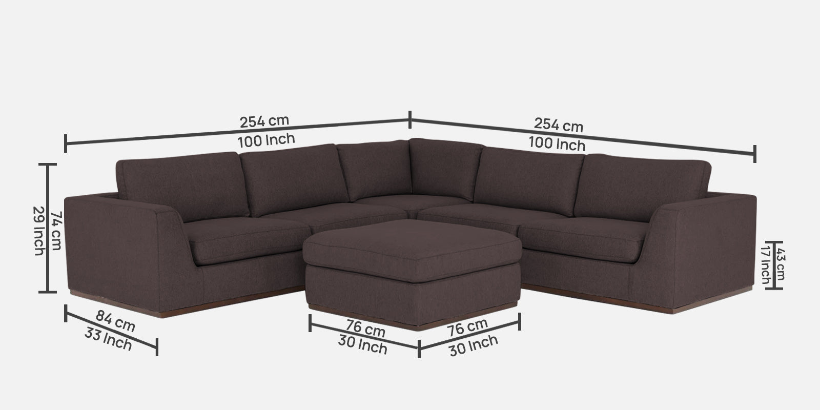 Freedom Velvet 6 Seater RHS Sectional Sofa In Mocha Brown Colour With Ottoman