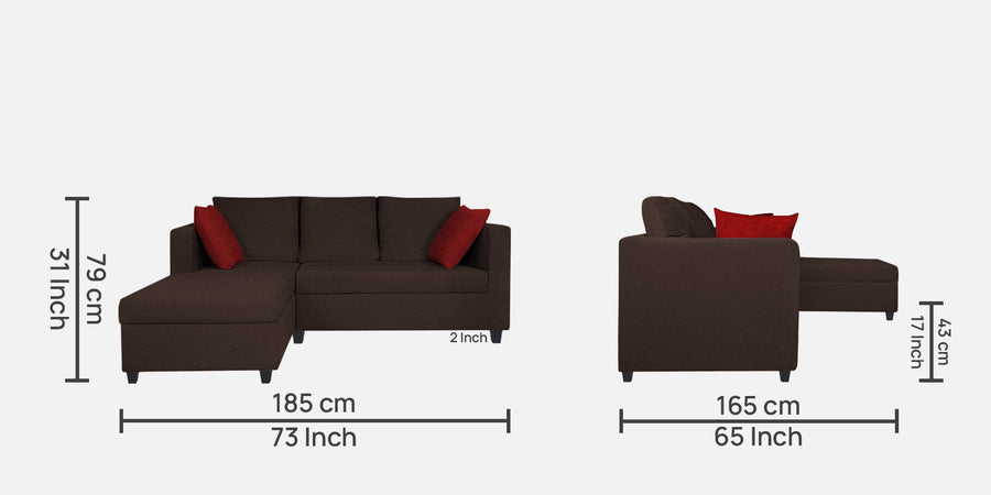 Nebula Fabric Rhs Sectional Sofa 2 Lounger In Coffee Brown Colour - Febonic Living