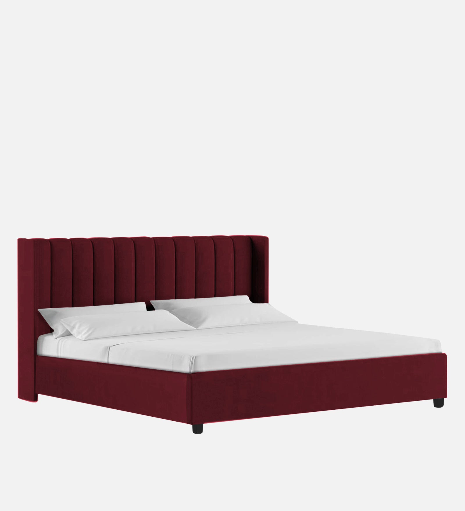 Colina Fabric Queen Size Bed In Blood Maroon Colour With Box Storage