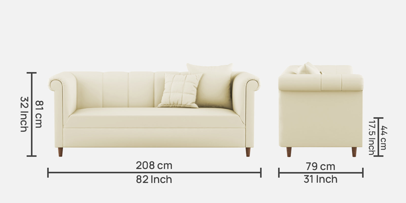 Rubi Velvet 3 Seater Sofa in Warm White Colour