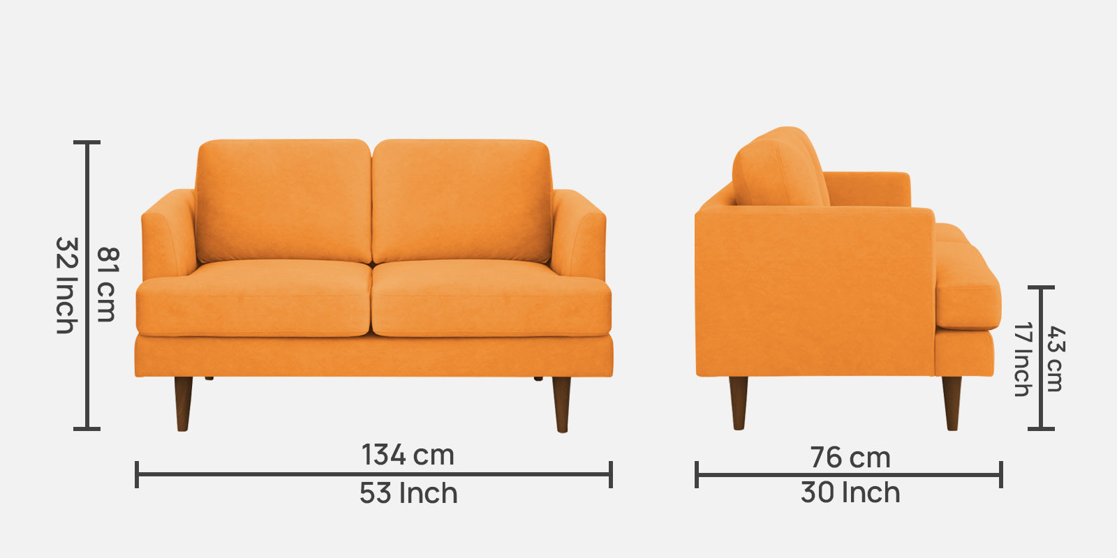 Motra Velvet 2 Seater Sofa in Tangerine orange Colour