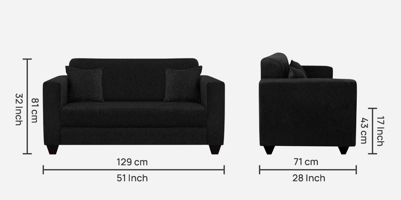 Nebula Fabric 2 Seater Sofa in Zed Black Colour