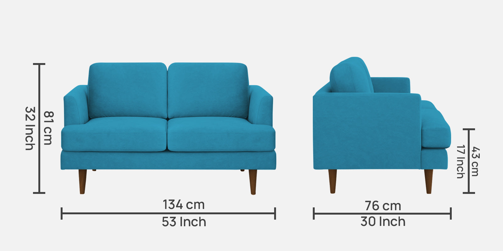 Motra Velvet 2 Seater Sofa in Aqua blue Colour