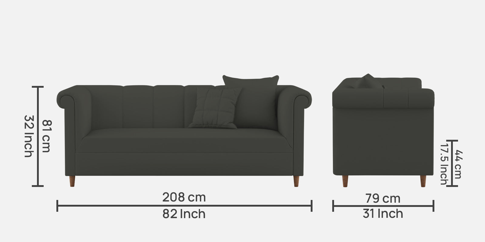 Rubi Velvet 3 Seater Sofa in Hory Grey Colour