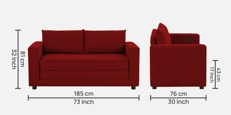 Roman Fabric 3 Seater Foldable Sofa Cum Bed Inin Blood Maroon Colour With Usb Port - Febonic Living