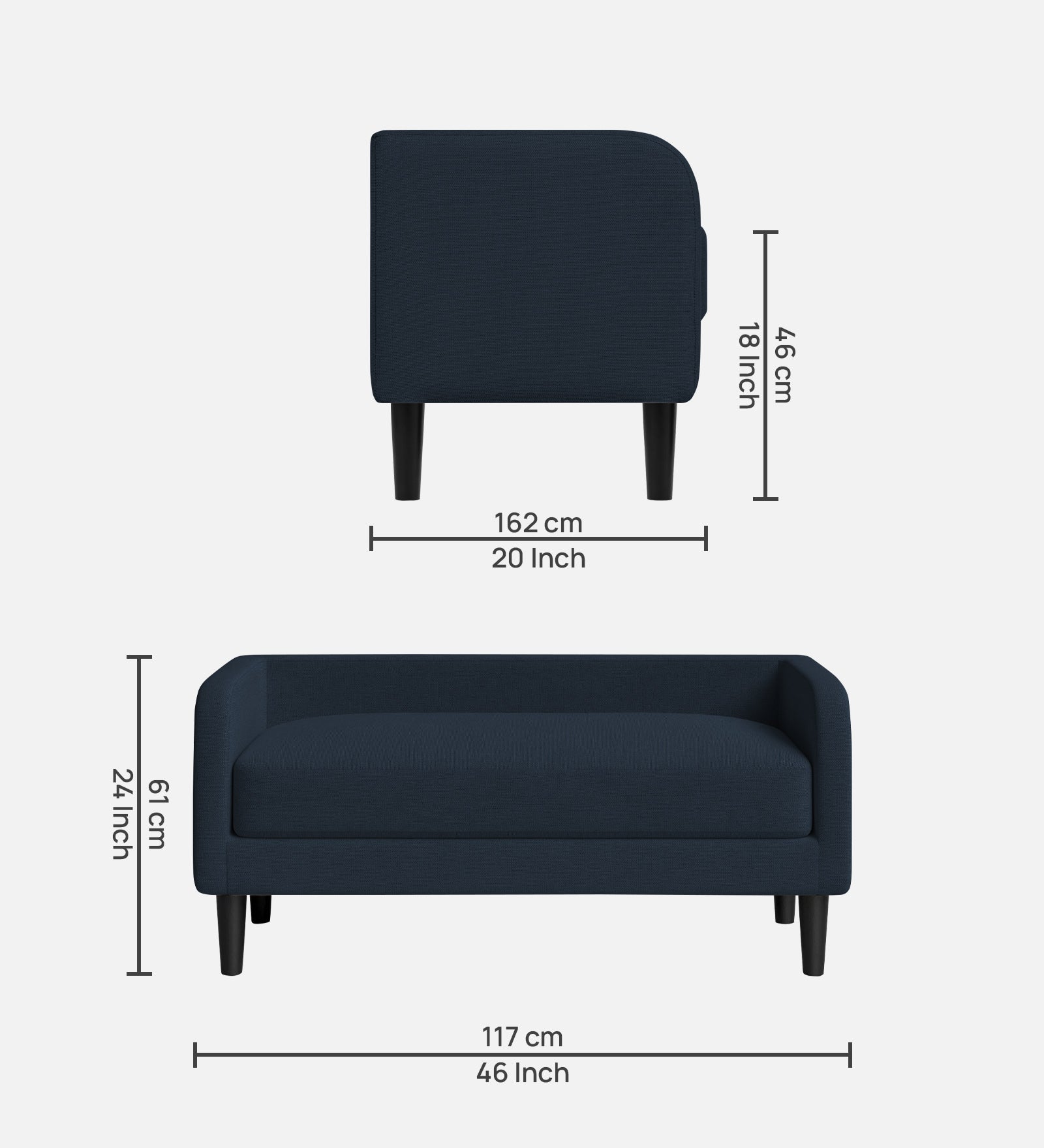 Maya Fabric Bench In Denim Blue Colour