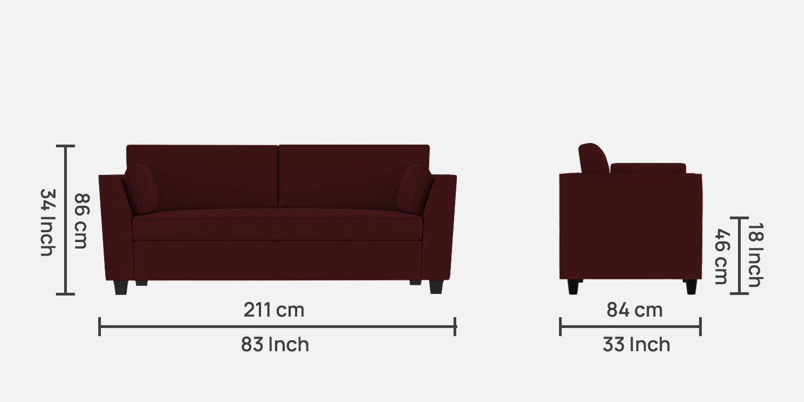 Bristo Velvet 3 Seater Sofa in Dark Maroon Colour With Storage