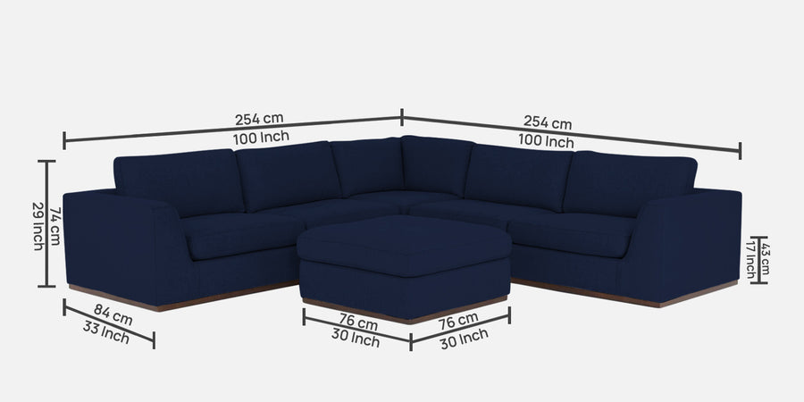 Freedom Velvet 6 Seater Lhs Corner Sofa In Indigo Blue Colour With Ottoman - Febonic Living