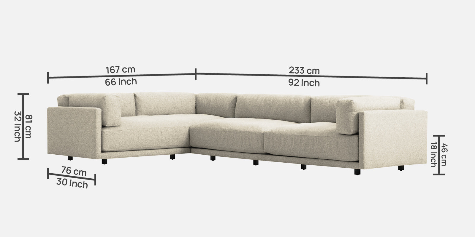 Nixon Fabric 6 Seater LHS Sectional Sofa In ivory cream Colour