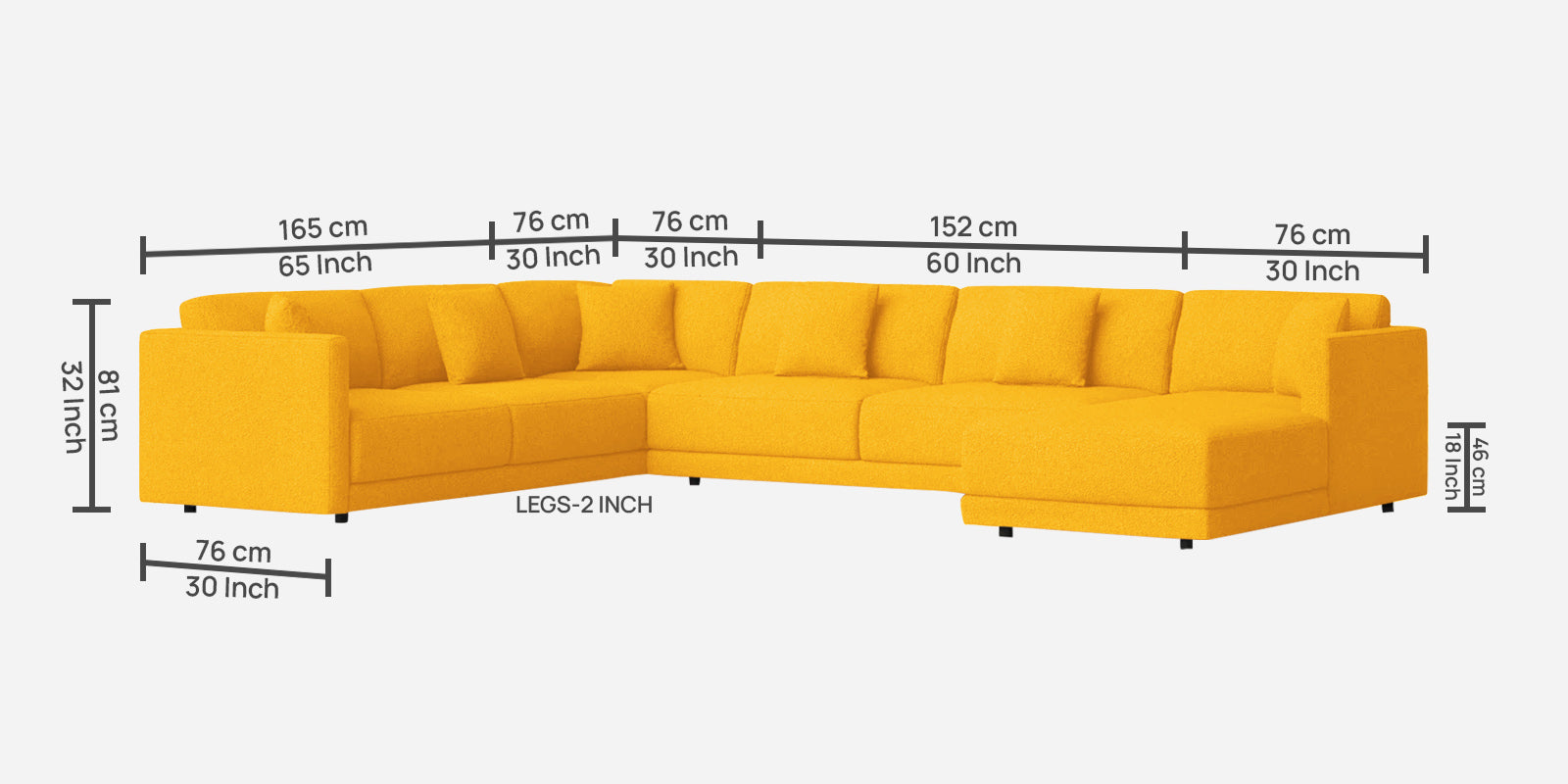 Carlin Fabric LHS 8 Seater Sectional Sofa In Bold Yellow Colour