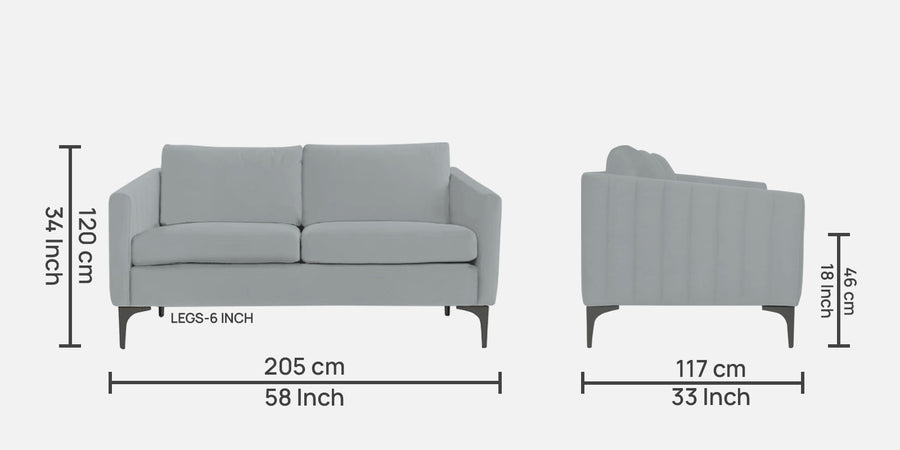 Haru Velvet 2 Seater Sofa In Pearl Grey Colour - Febonic Living