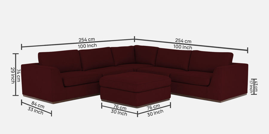 Freedom Velvet 6 Seater Lhs Corner Sofa In Dark Maroon Colour With Ottoman - Febonic Living