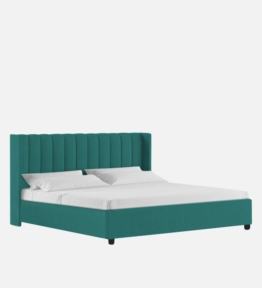Colina Fabric Upholstered Queen Size Bed In Sea Green Colour With Box Storage - Febonic Living