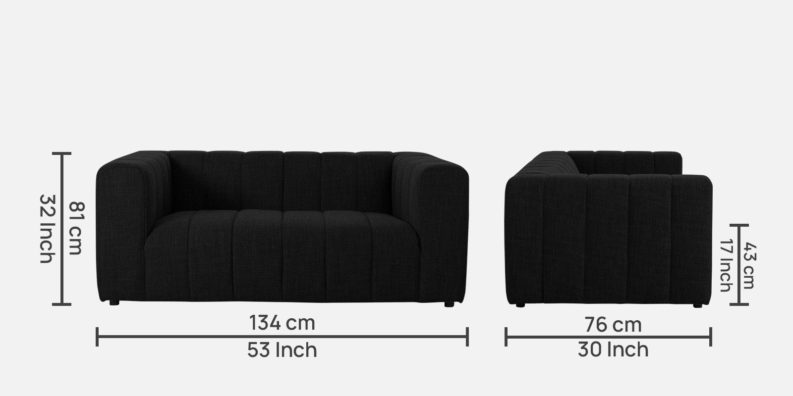 Lara Fabric 2 Seater Sofa in Zed Black Colour