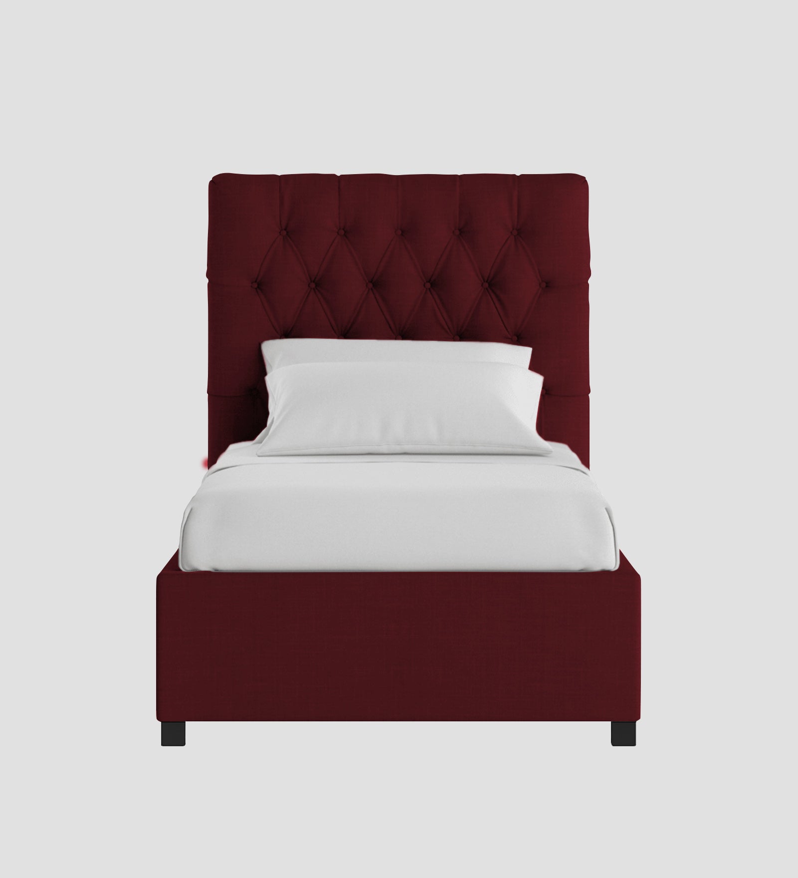 Isko Fabric Upholstered Single Bed in Blood Maroon Colour with Box Storage