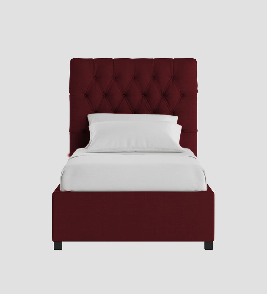 Isko Fabric Upholstered Single Size Bed In Blood Maroon Colour With Box Storage - Febonic Living