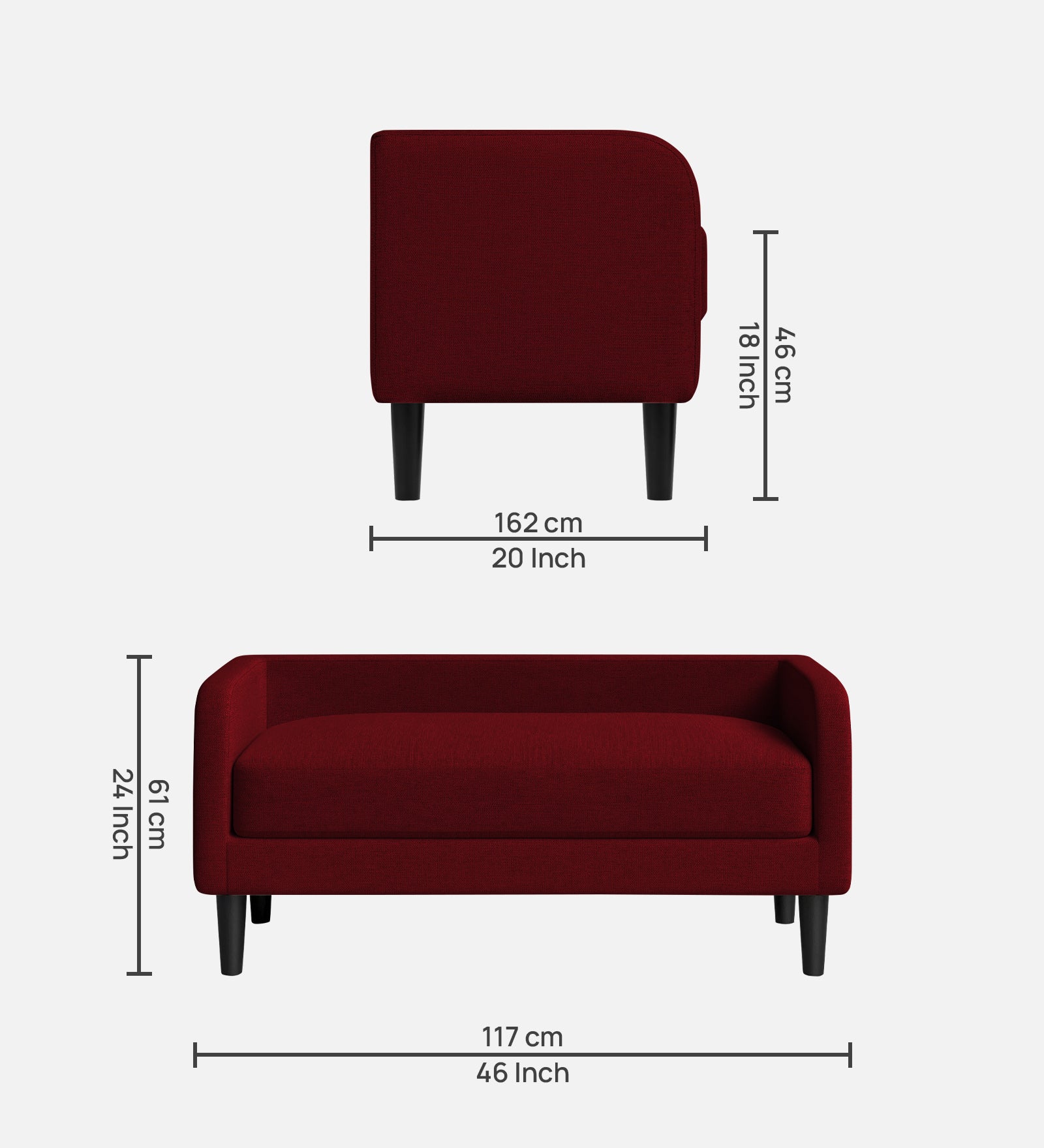 Maya Fabric Bench In Ruby Red Colour