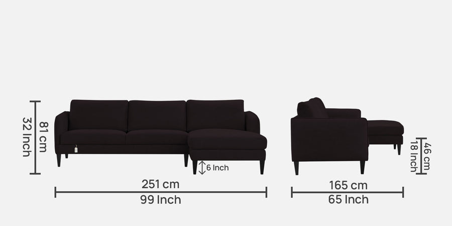 Piku Fabric Lhs Sectional Sofa 3 Lounger In Cara Brown Colour - Febonic Living