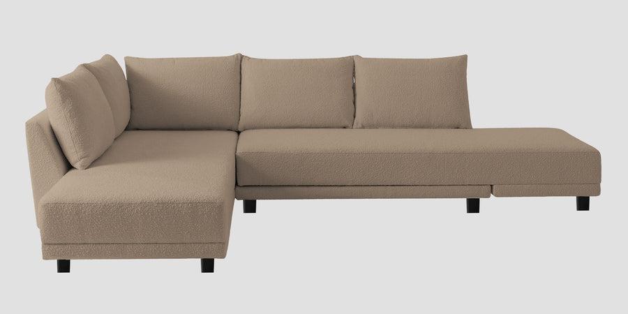 Ira Boucle Fabric Rhs 6 Seater Convertible Sofa Cum Bed In Mushroom Beige Colour - Febonic Living