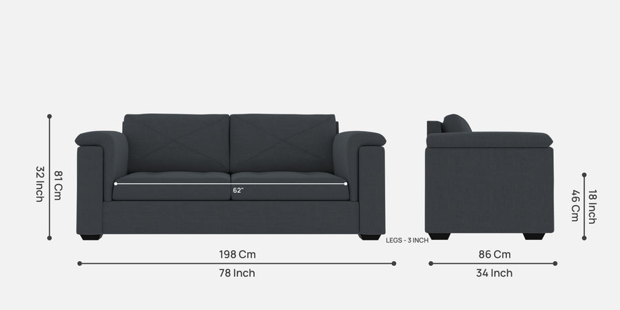 Andres Fabric 3 Seater Sofa In Dub Grey Colour - Febonic Living
