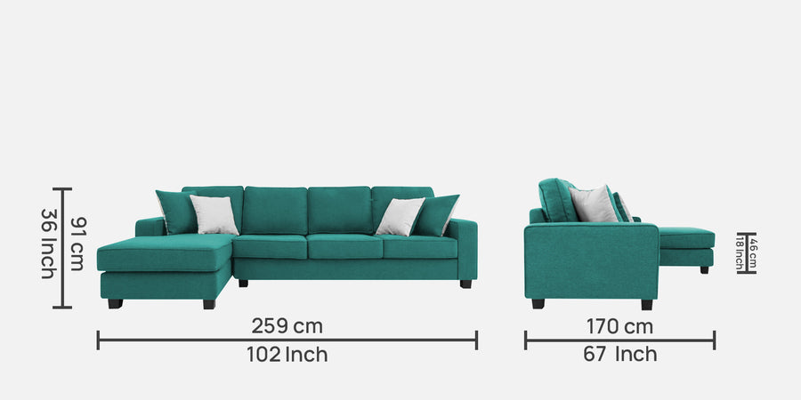 Ladybug Fabric Rhs Sectional Sofa 3 Lounger In Sea Green Colour - Febonic Living