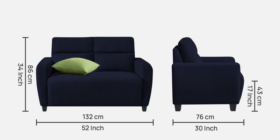 Bakadi Fabric 2 Seater Sofa In Royal Blue Colour - Febonic Living