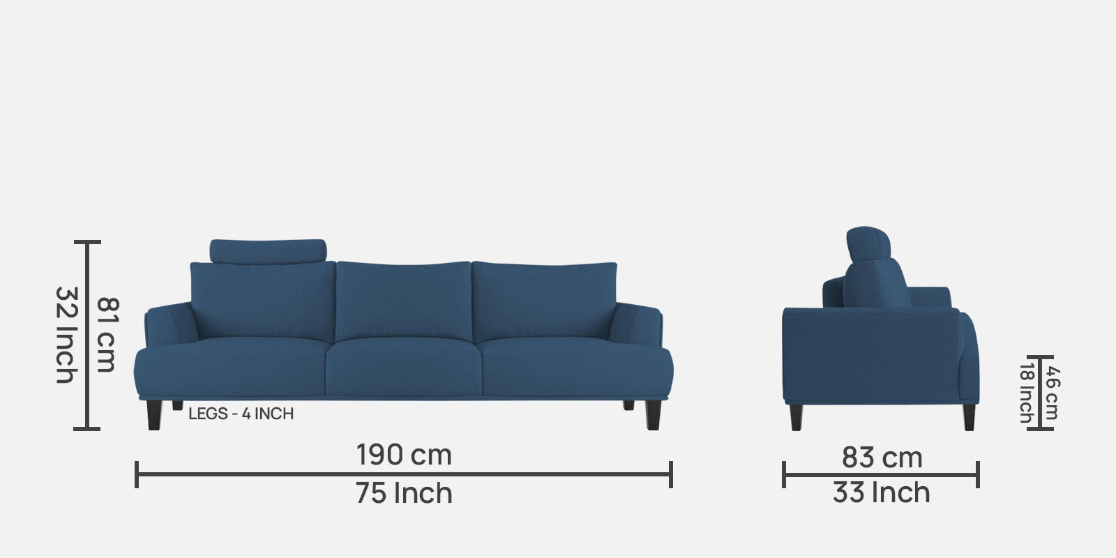 Como Fabric 3 Seater Sofa in Light Blue Colour