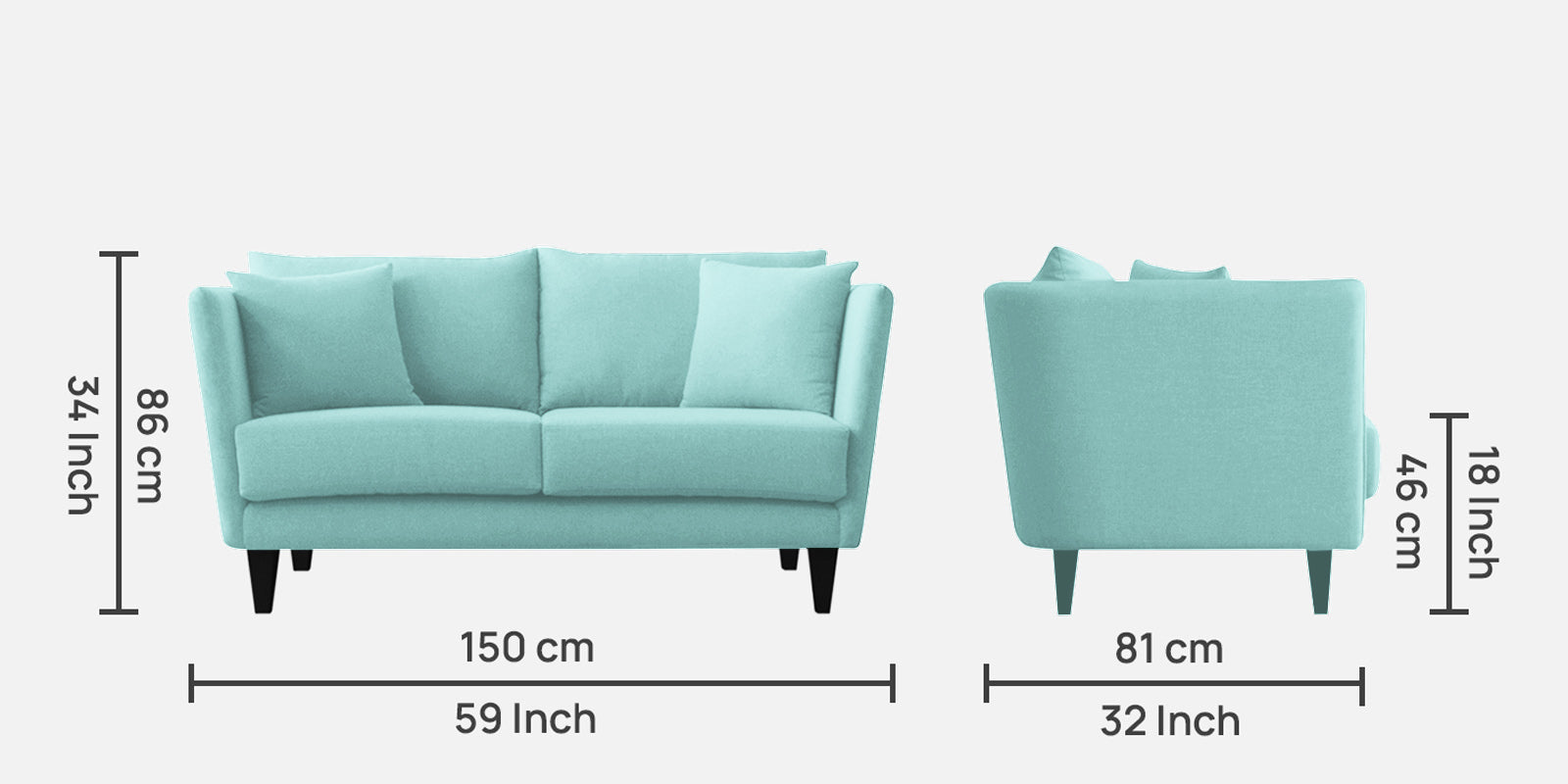 Norway Velvet 2 Seater Sofa In Barmunda Aqua Colour