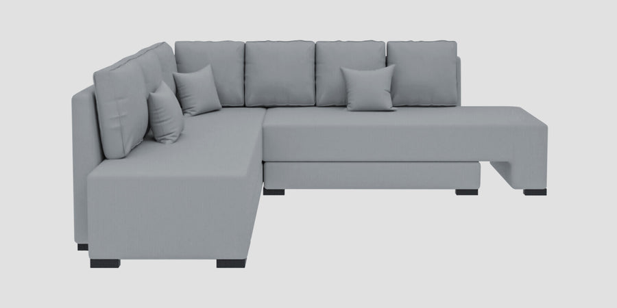 Corby Velvet Lhs 6 Seater Convertible Sofa Cum Bed In Concrete Grey Colour - Febonic Living