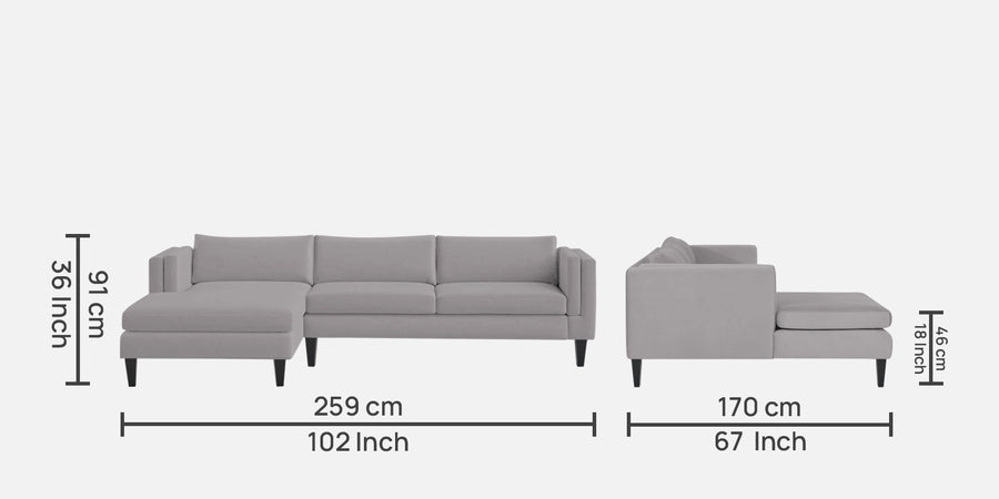 Jasper Velvet Rhs Sectional Sofa 3 Lounger In Concrete Grey Colour - Febonic Living