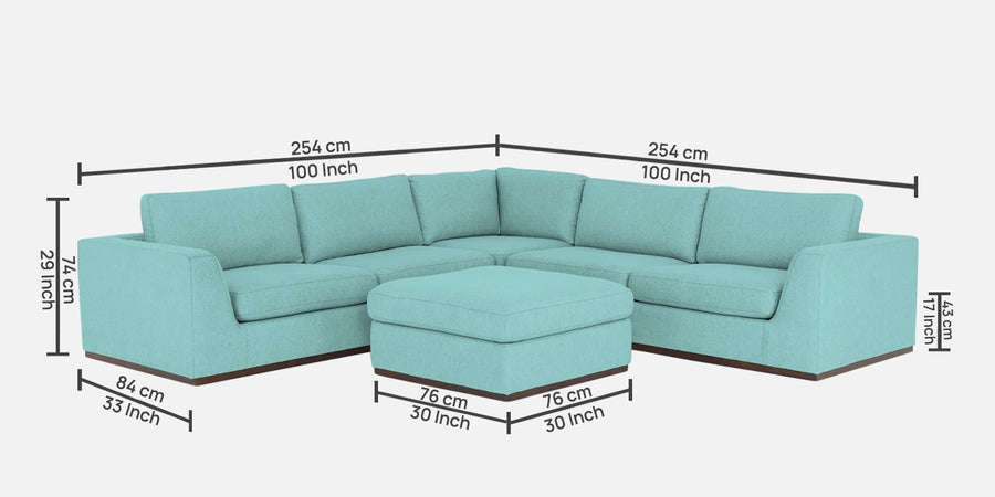 Freedom Velvet 6 Seater Lhs Corner Sofa In Barmunda Aqua Colour With Ottoman - Febonic Living