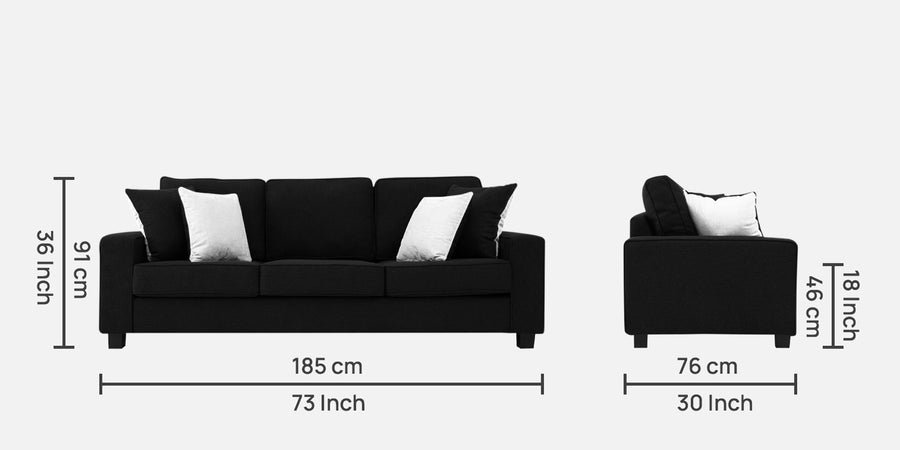 Ladybug Fabric 3 Seater Sofa In Zed Black Colour - Febonic Living
