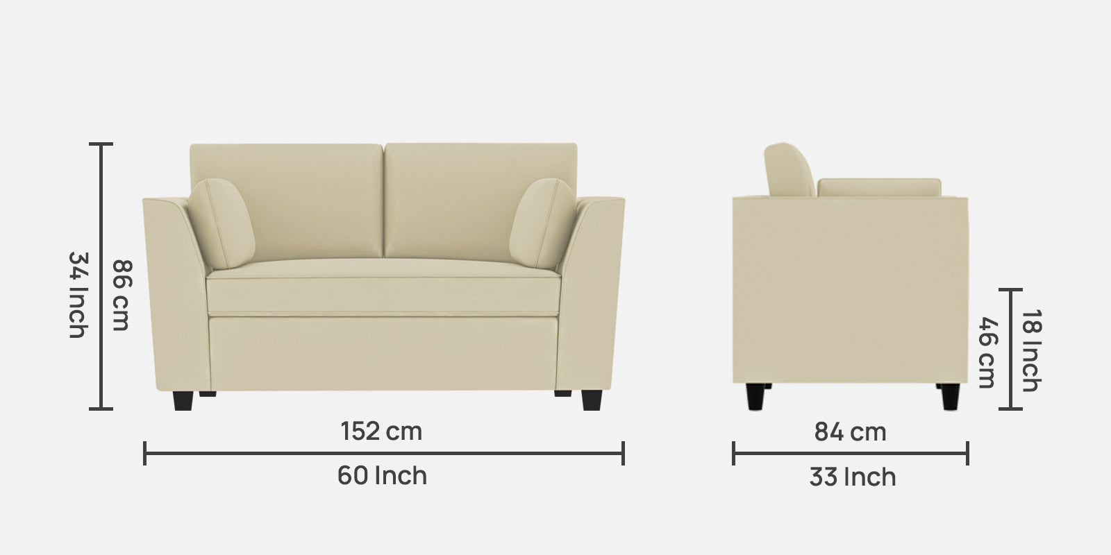 Bristo Velvet 2 Seater Sofa in Warm White Colour