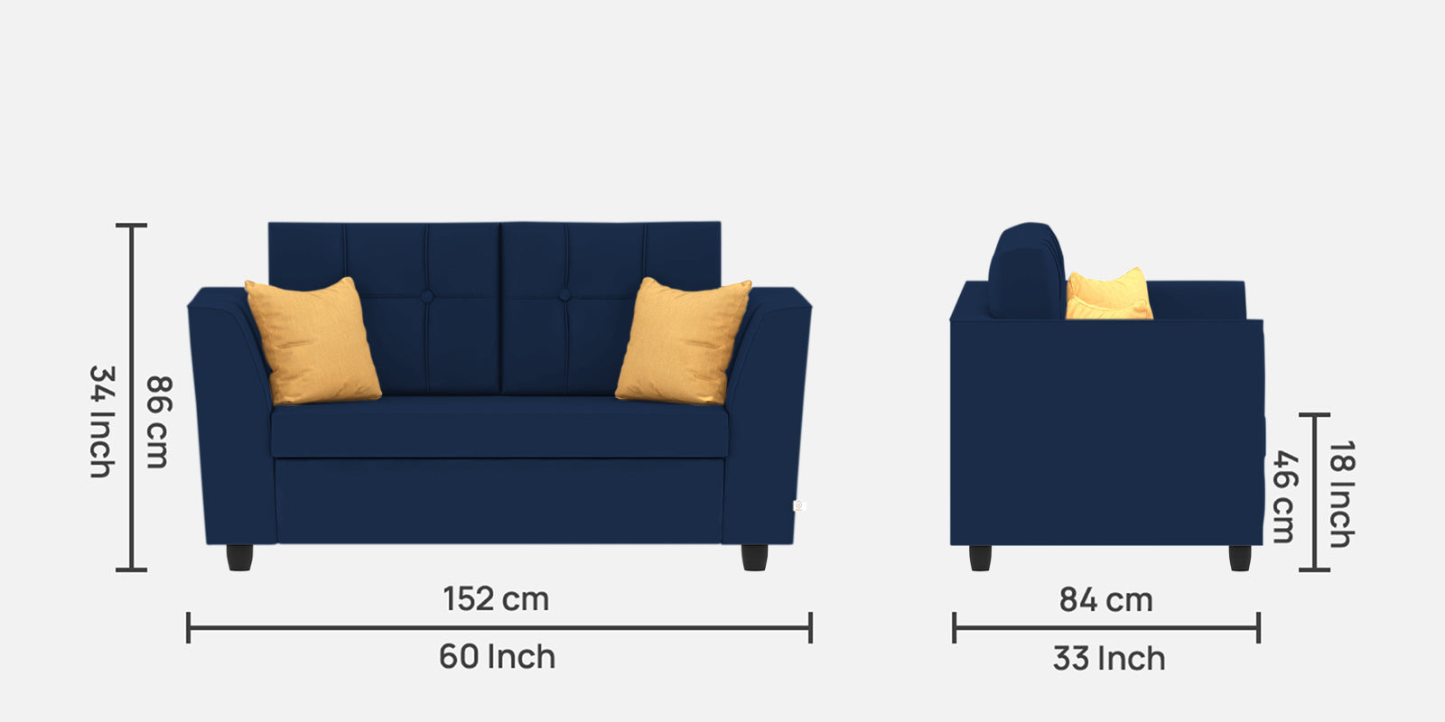 Nestin Velvet 2 Seater Sofa in Imperial Blue Colour