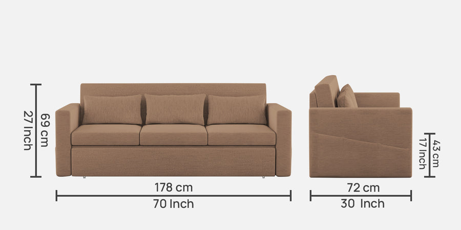 River Fabric 3 Seater Pull Out Sofa Cum Bed In Cookie Beige Colour - Febonic Living