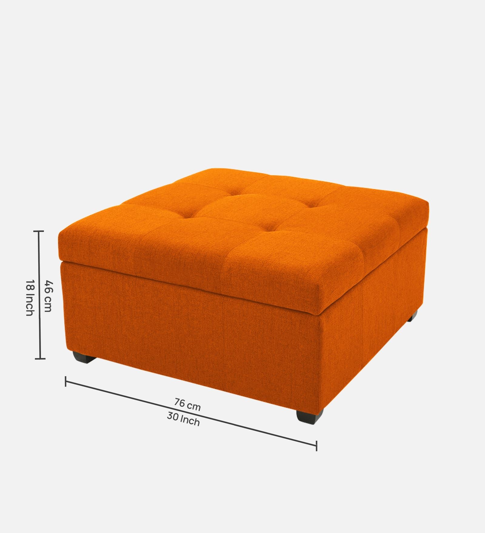 Mubila Fabric Ottoman In Vivid Orange Colour With Storage