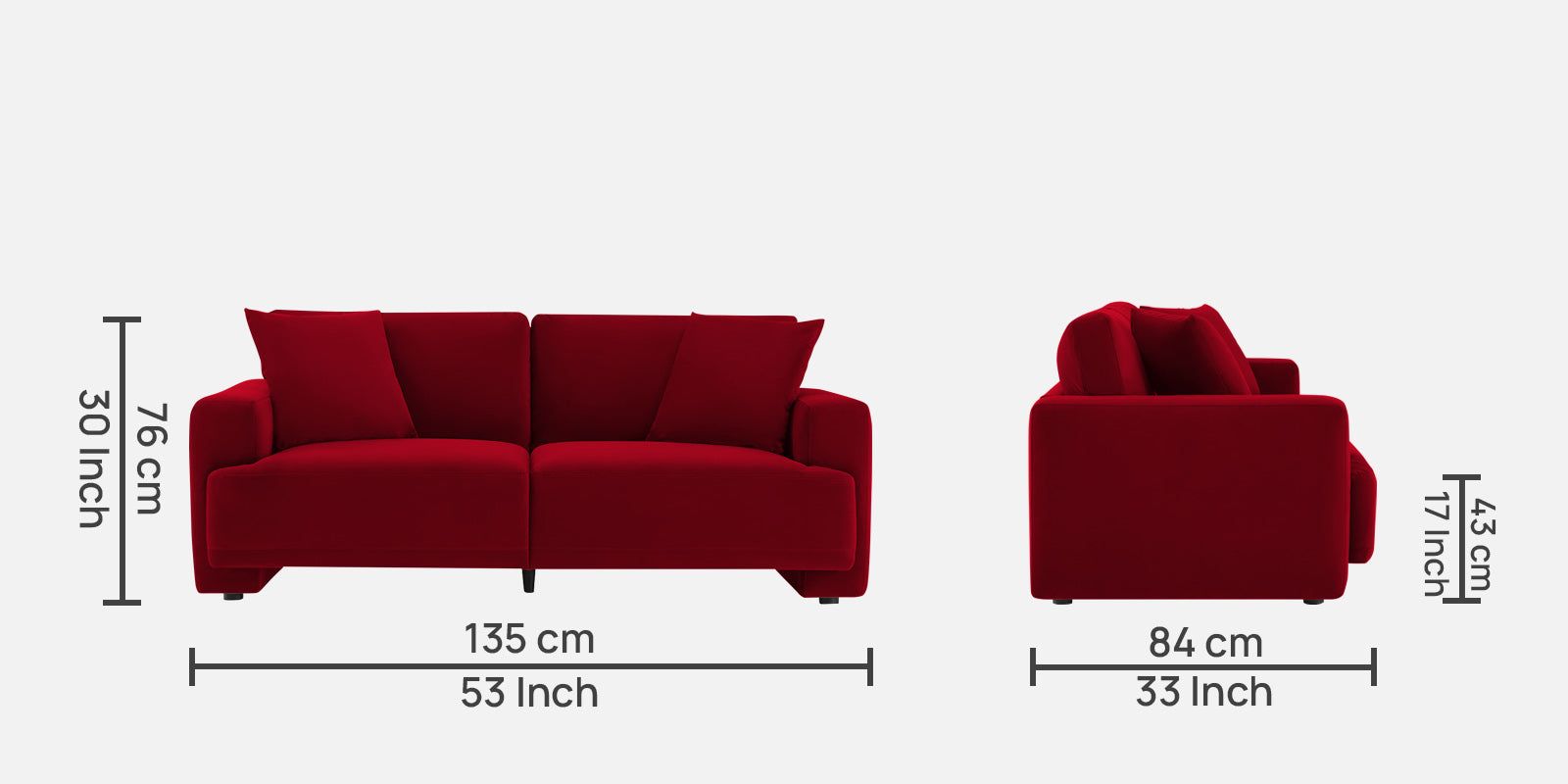 Kosta Velvet 2 Seater Sofa in cherry red Colour