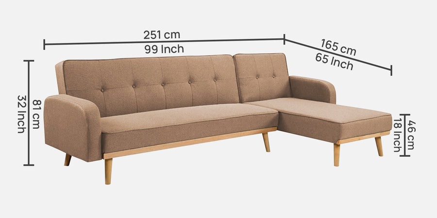 Zuno Fabric Rhs Convertible Sofa Cum Bed In Cosmic Beige Colour - Febonic Living