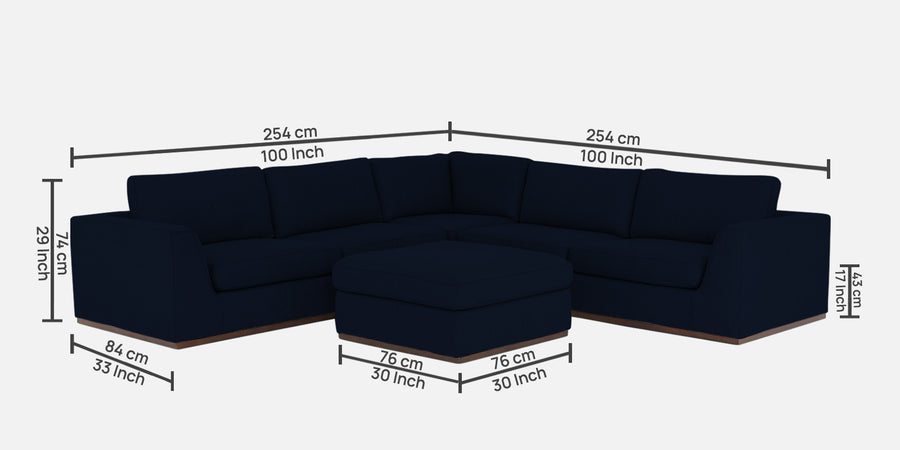 Freedom Velvet 6 Seater Lhs Corner Sofa In Dark Blue Colour With Ottoman - Febonic Living