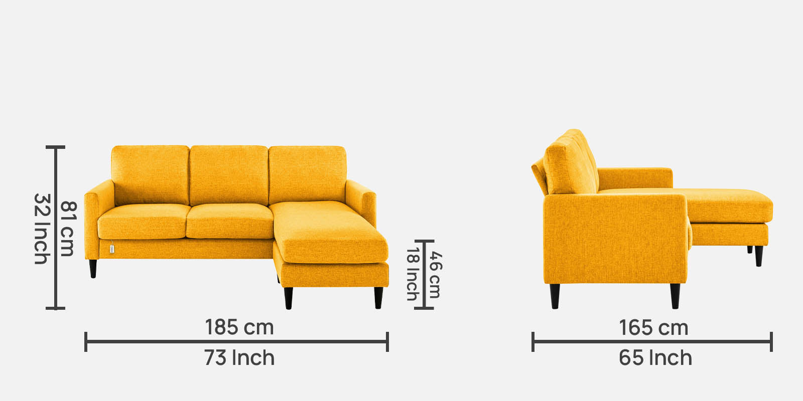 Romie Fabric LHS Sectional Sofa (2+Lounger) in Bold Yellow Colour