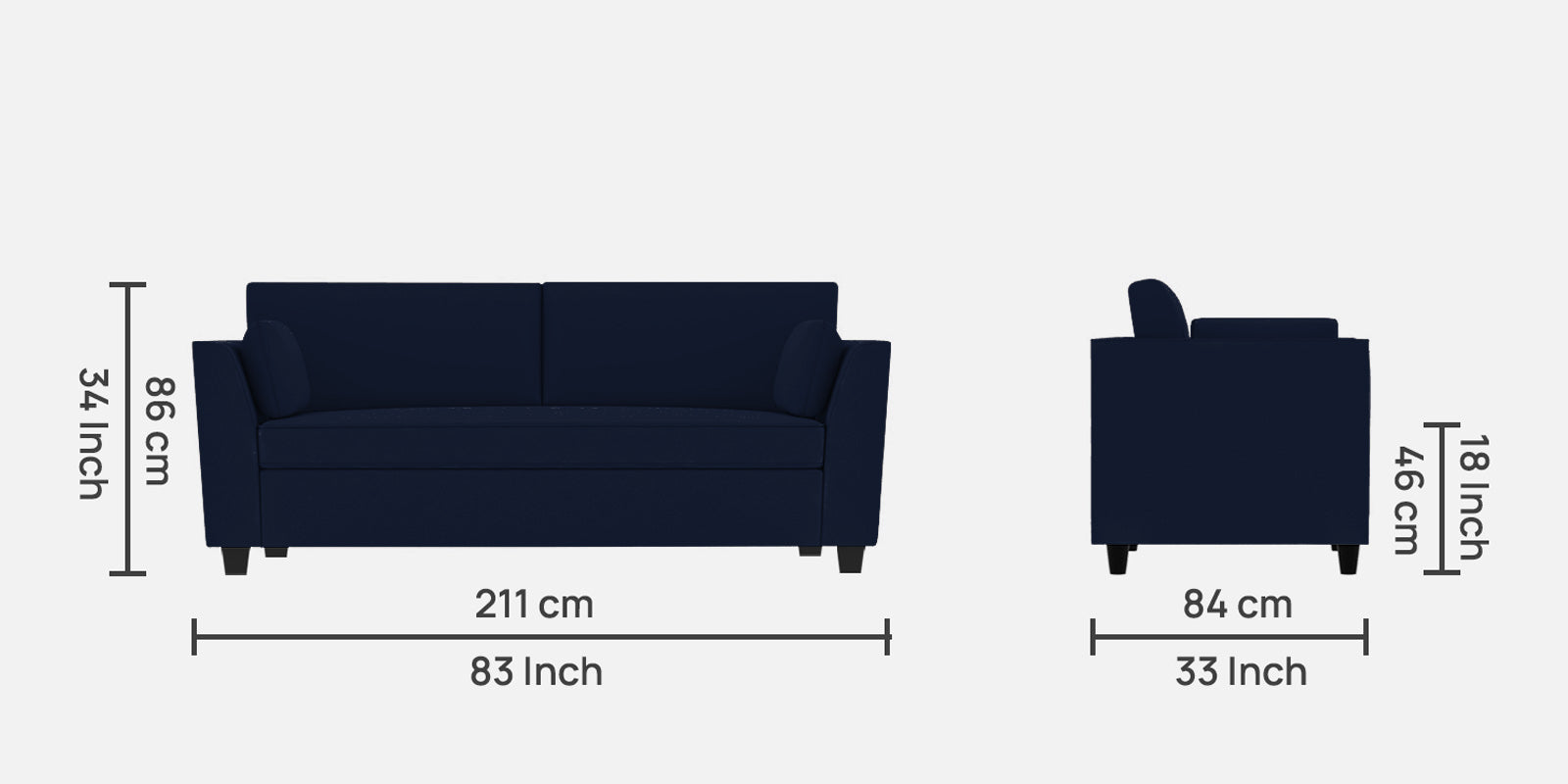 Bristo Velvet 3 Seater Sofa in Indigo Blue Colour With Storage