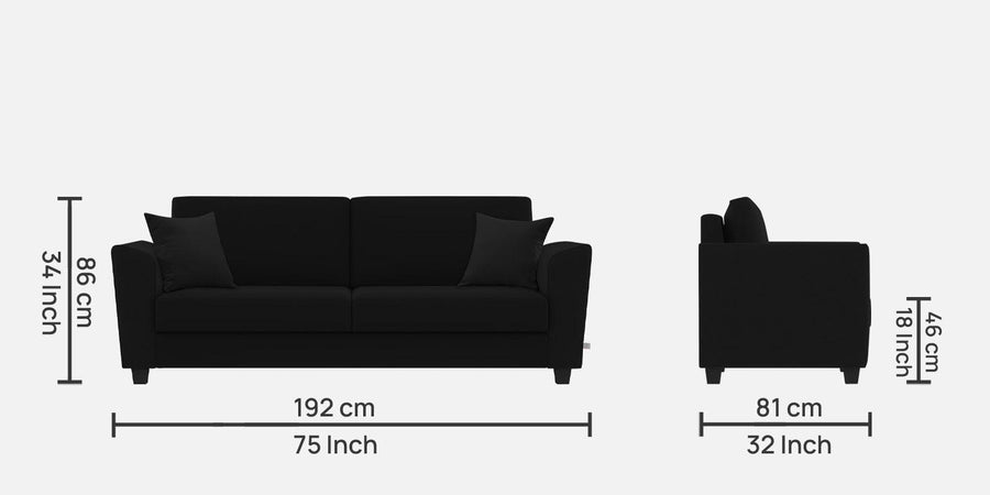 Daku Fabric 3 Seater Sofa In Zed Black Colour - Febonic Living
