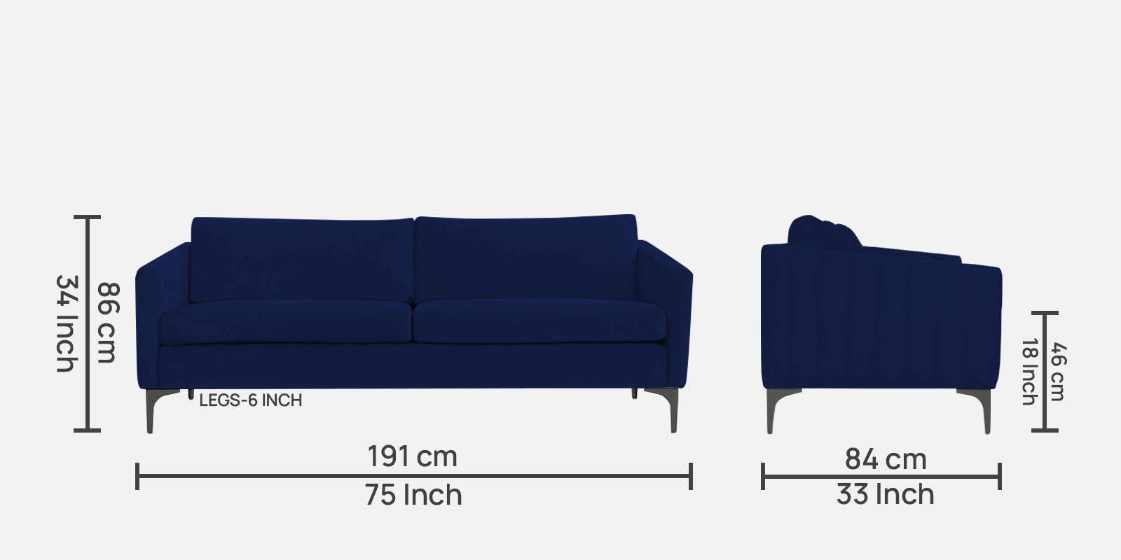 Haru Velvet 3 Seater Sofa in Royal Blue Colour