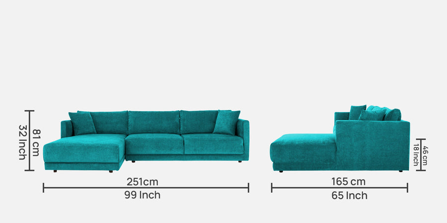 Northern Fabric Rhs Sectional Sofa 3 Lounger In Sea Green Colour - Febonic Living