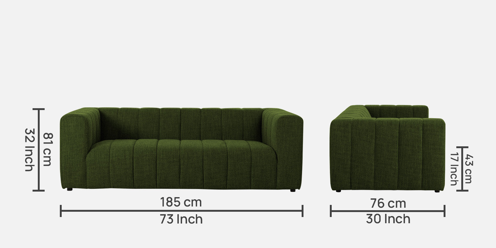 Lara Fabric 3 Seater Sofa in olive green Colour