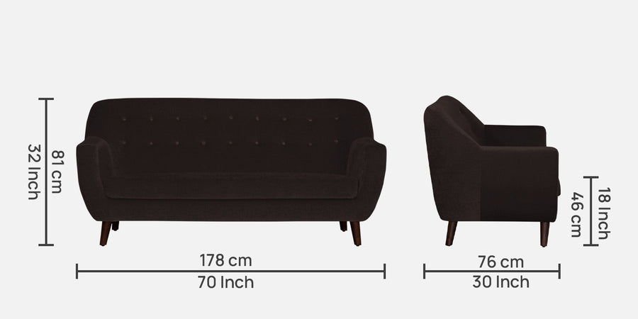 German Fabric 3 Seater Sofa In Dark Brown Colour - Febonic Living