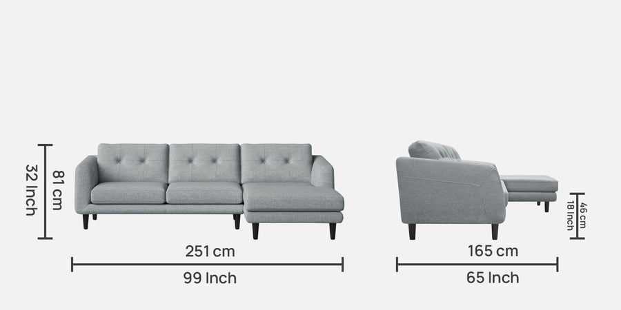 Natasha Velvet Lhs Sectional Sofa 3 Lounger In Pearl Grey Colour - Febonic Living