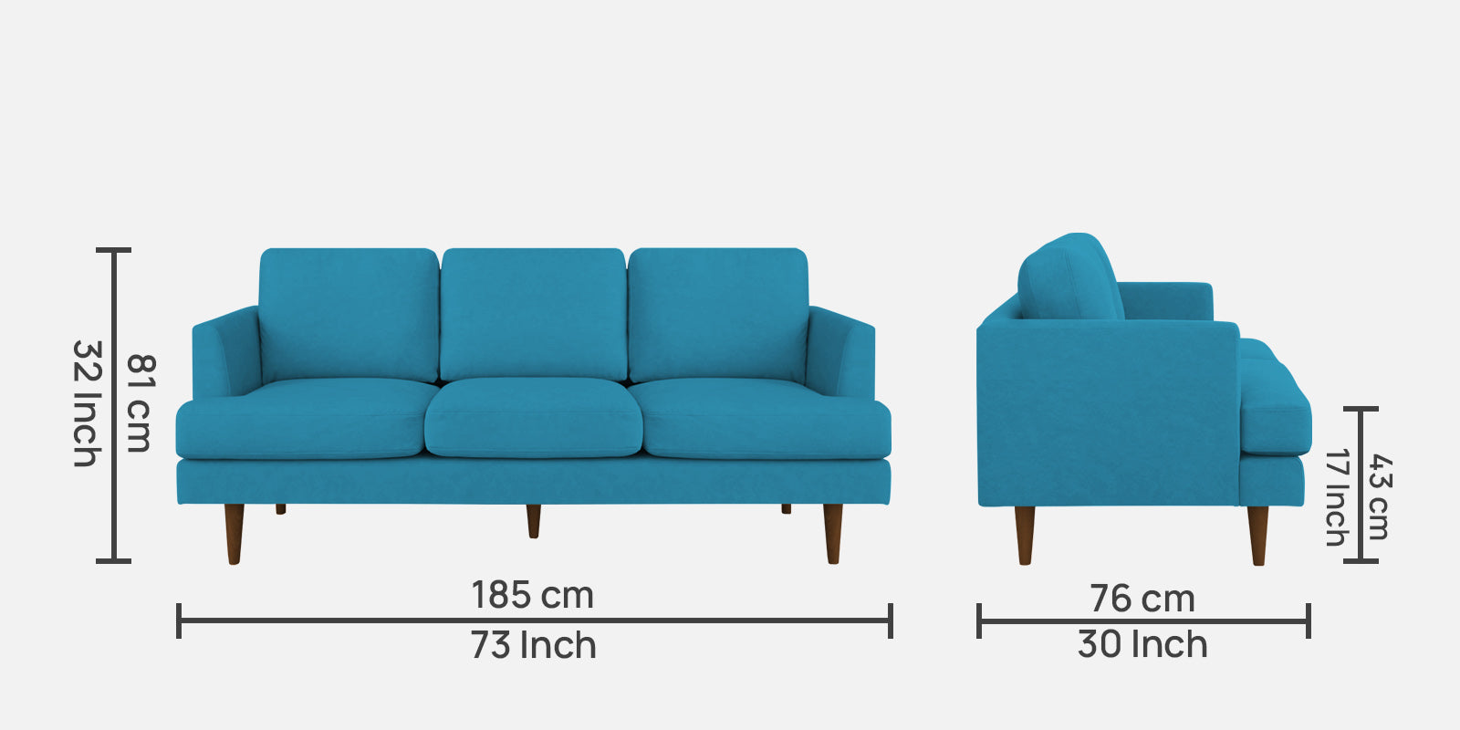 Motra Velvet 3 Seater Sofa in Aqua blue Colour